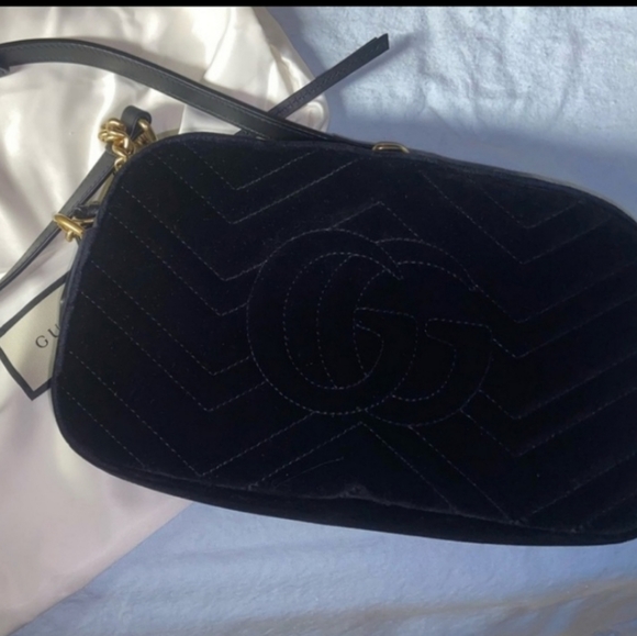 GUCCI Marmont GG Matelasse Fawn Embroidered Black Velvet Crossbody Bag - Picture 8 of 14